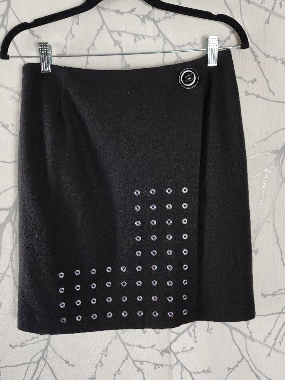 Steilmann Black 20% Wool Grommet Wrap Around Mini Skirt